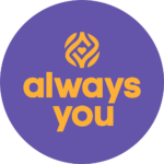 Always You purple circle logo with yellow words, heart & swirls graphic