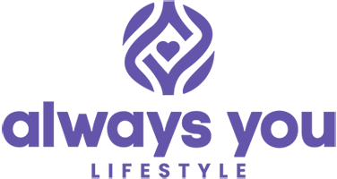 Always You Lifestyle logo with purple words, heart & swirls graphic