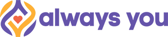 Always You logo with purple words & red heart with purple and yellow swirls graphic