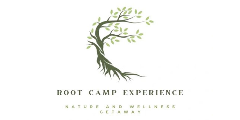 Root Camp Experience logo - green words & graphic of a tree with a twisted trunk