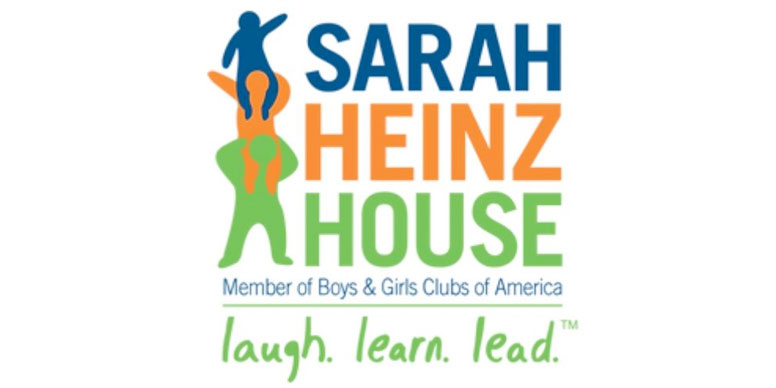 Sarah Heinz House logo - blue, orange & green words & graphic of three people on each other's shoulders