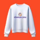 White sweatshirt with Always You logo hanging over an orange background